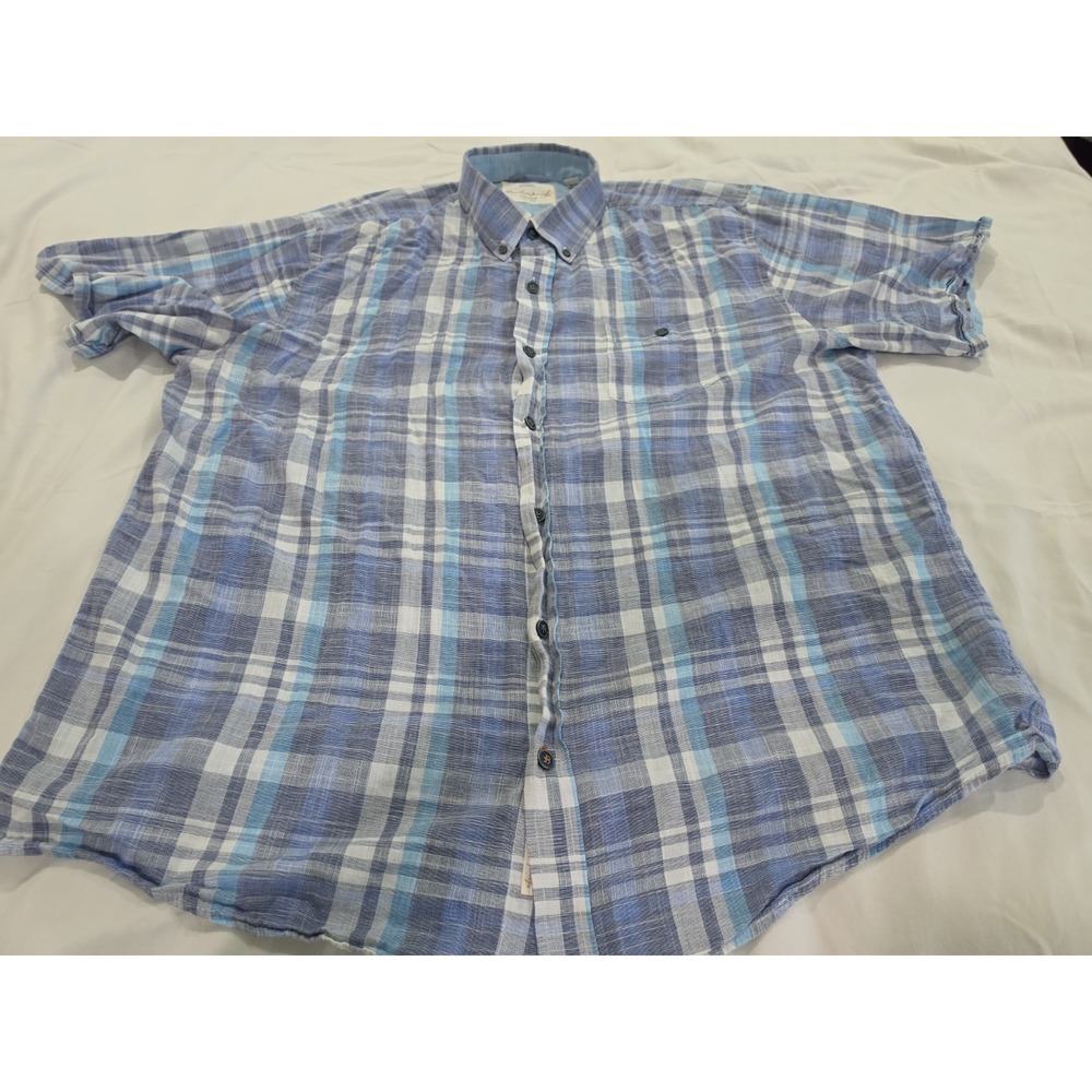 Men's Weatherproofe Short Sleeve Blue Plaid Shirt 2xl